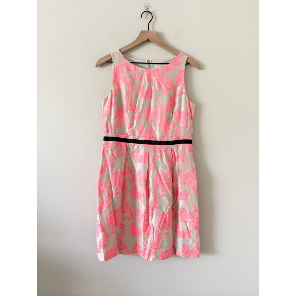 LOFT Pink Embroidered Floral & Cream Fit & Flare Sleeveless Dress in Size 6